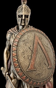 Kunstnerisk statuette af Leonidas med kappe og hjelm – historisk dekoration